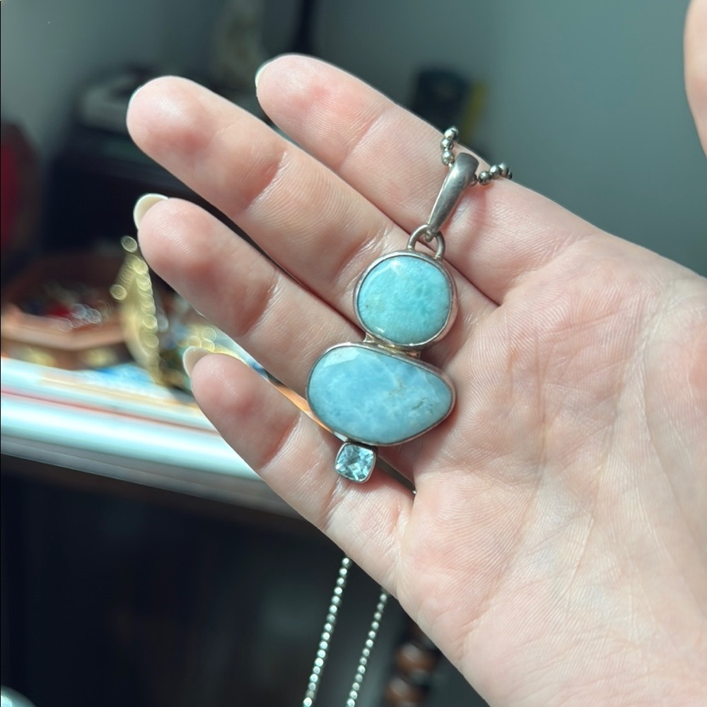 Aquamarine, blue gemstone, and Sterling Silver pendant